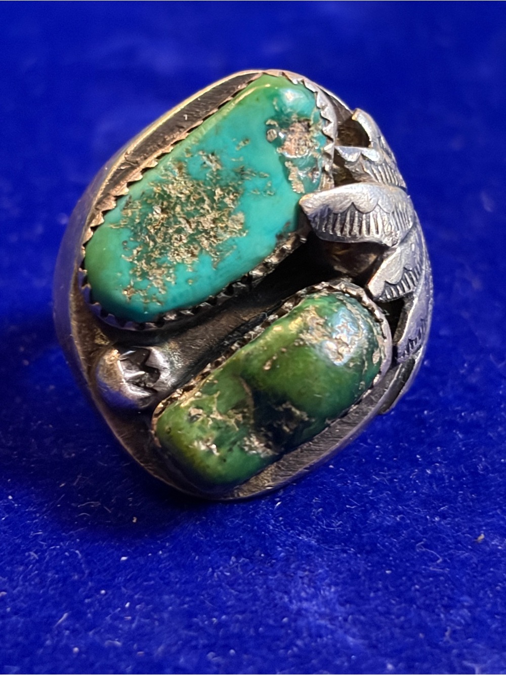 Vintage Sterling Silver Navajo Padilla Turquoise Old Ring Size 10.5 Signed